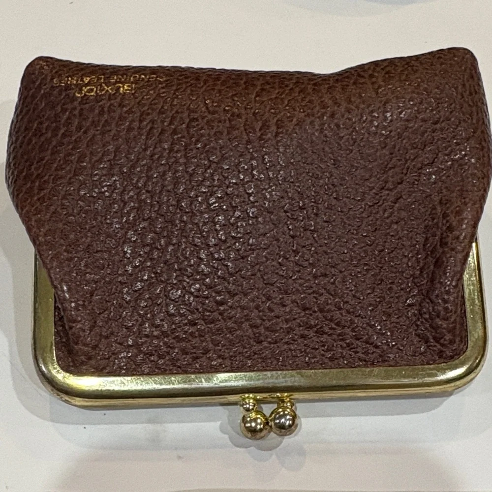 Vintage Buxton Genuine Leather Kiss Lock Coin Purse Brown